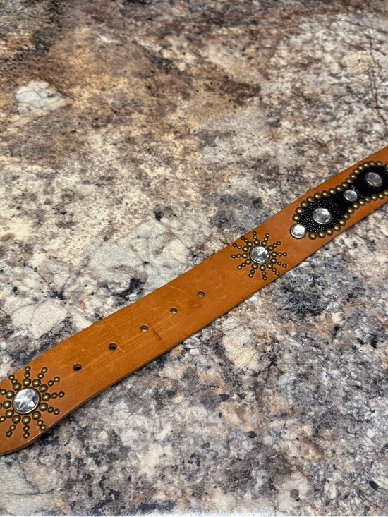 Saks Fifth Avenue Studs Rhinestone Tan Italian Leather Belt Womens Medium 1174SK main image 6
